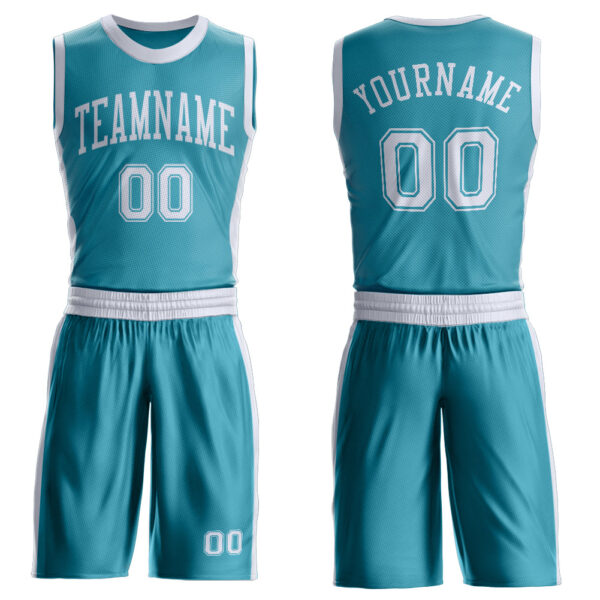Custom Teal White Round Neck Suit Basketball Jersey