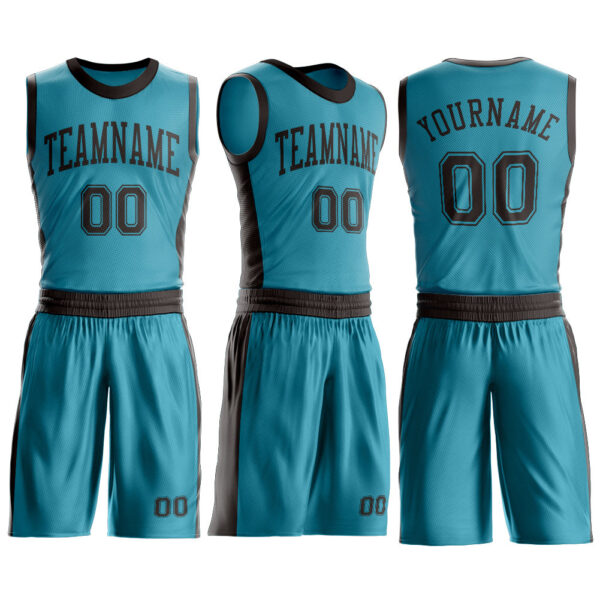 Custom Teal Brown Round Neck Suit Basketball Jersey