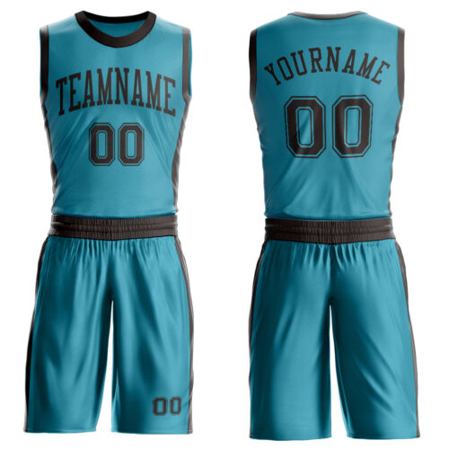 Custom Teal Brown Round Neck Suit Basketball Jersey