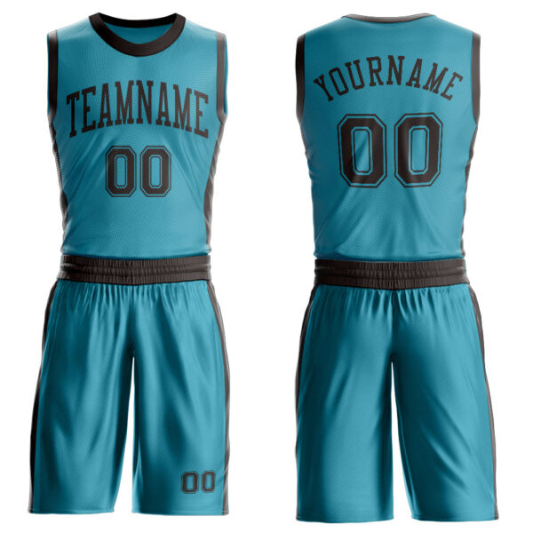 Custom Teal Brown Round Neck Suit Basketball Jersey