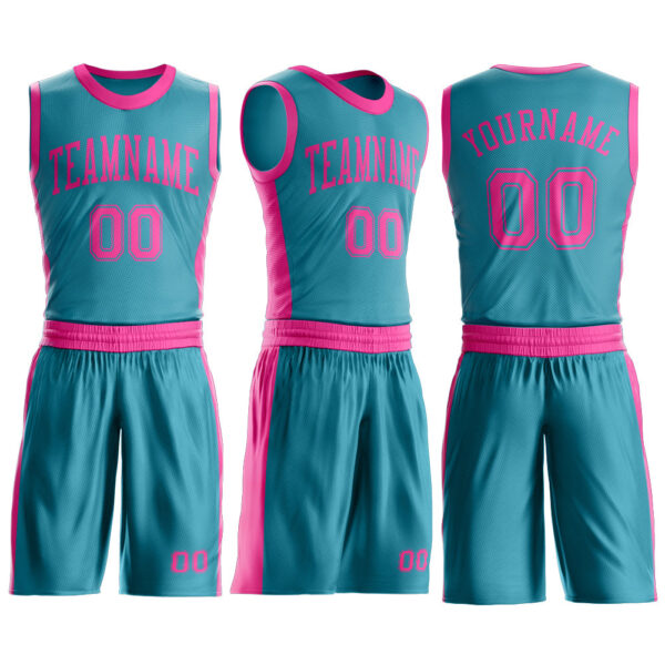 Custom Teal Pink Round Neck Suit Basketball Jersey