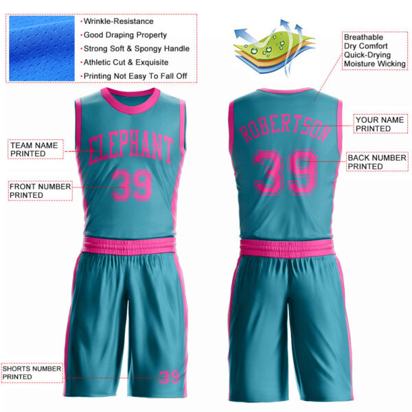 Custom Teal Pink Round Neck Suit Basketball Jersey