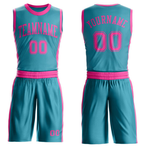 Custom Teal Pink Round Neck Suit Basketball Jersey