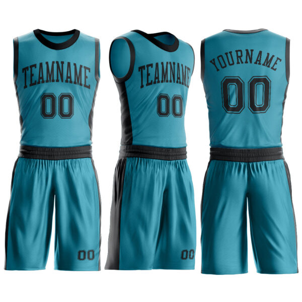 Custom Teal Black Round Neck Suit Basketball Jersey