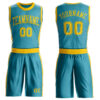 Custom Teal Gold Round Neck Suit Basketball Jersey