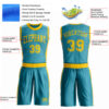 Custom Teal Gold Round Neck Suit Basketball Jersey