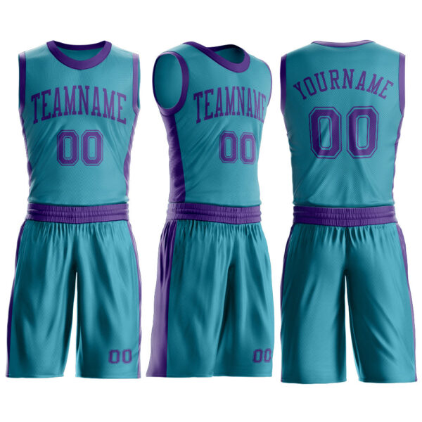 Custom Teal Purple Round Neck Suit Basketball Jersey