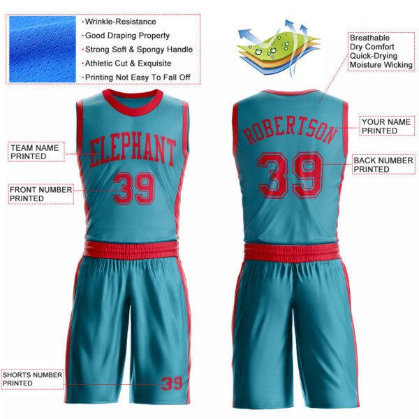 Custom Teal Red Round Neck Suit Basketball Jersey