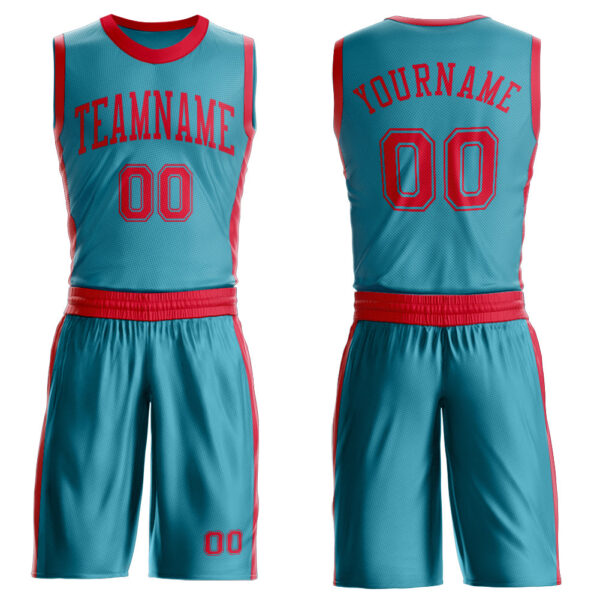Custom Teal Red Round Neck Suit Basketball Jersey