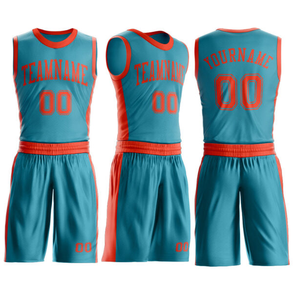 Custom Teal Orange Round Neck Suit Basketball Jersey