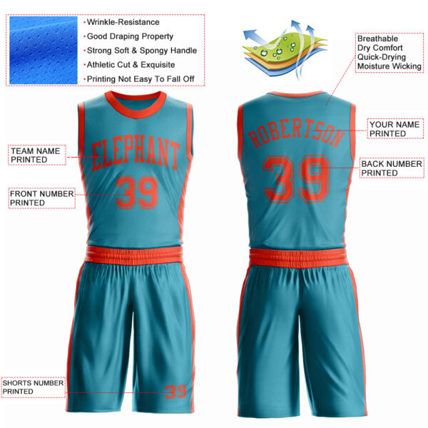Custom Teal Orange Round Neck Suit Basketball Jersey