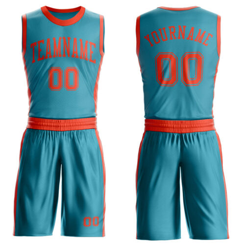 BSuit0570 Custom Teal Orange Round Neck Suit Basketball Jersey