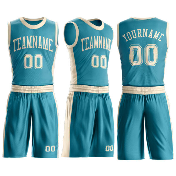 Custom Teal Cream Round Neck Suit Basketball Jersey
