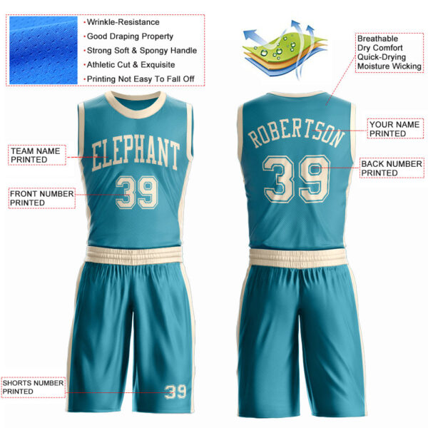 Custom Teal Cream Round Neck Suit Basketball Jersey
