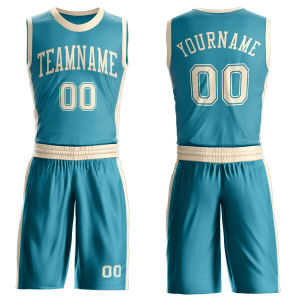 Custom Teal Cream Round Neck Suit Basketball Jersey