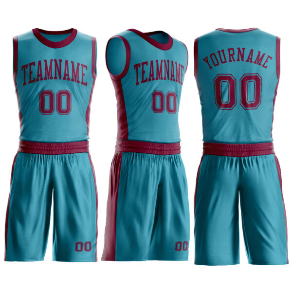Custom Teal Maroon Round Neck Suit Basketball Jersey