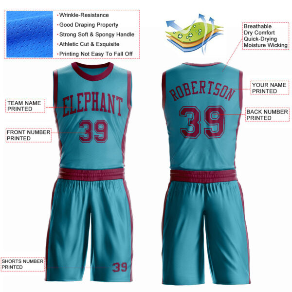 Custom Teal Maroon Round Neck Suit Basketball Jersey