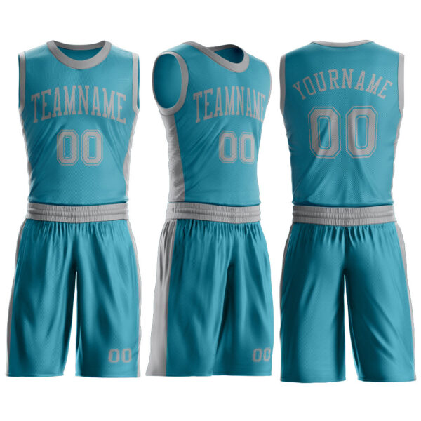 Custom Teal Gray Round Neck Suit Basketball Jersey
