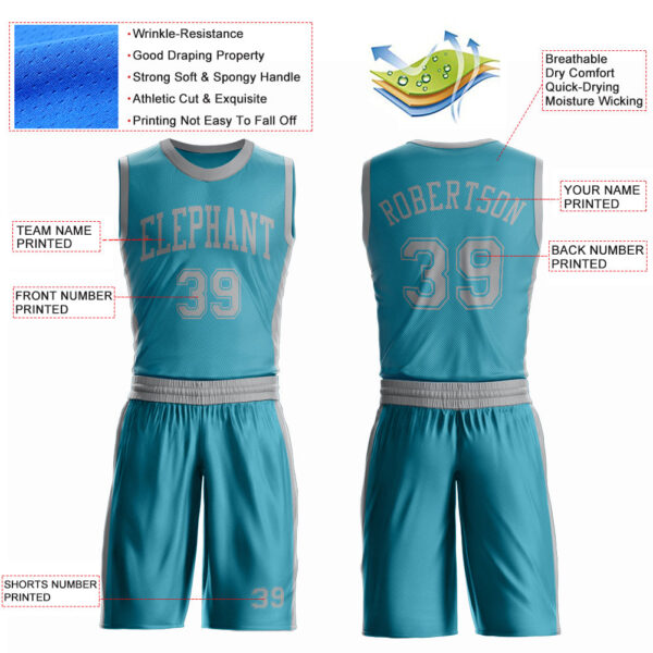 Custom Teal Gray Round Neck Suit Basketball Jersey