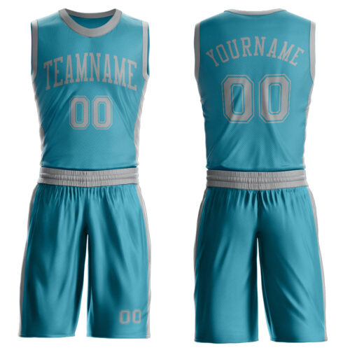 BSuit0573 Custom Teal Gray Round Neck Suit Basketball Jersey