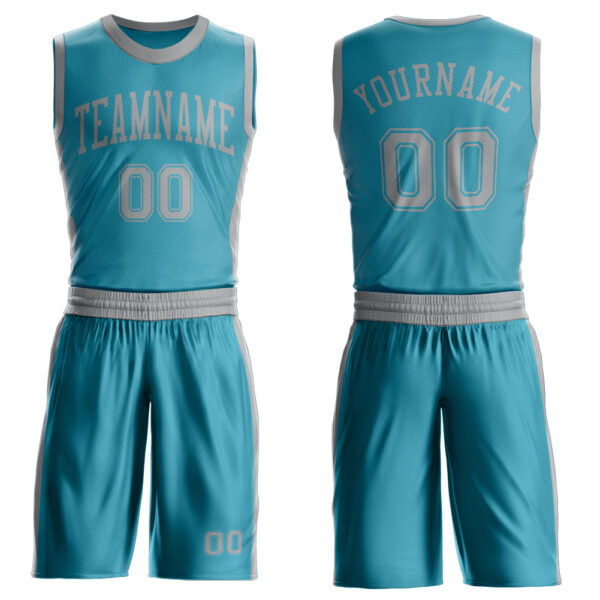 Custom Teal Gray Round Neck Suit Basketball Jersey