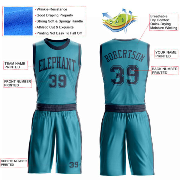 Custom Teal Navy Round Neck Suit Basketball Jersey