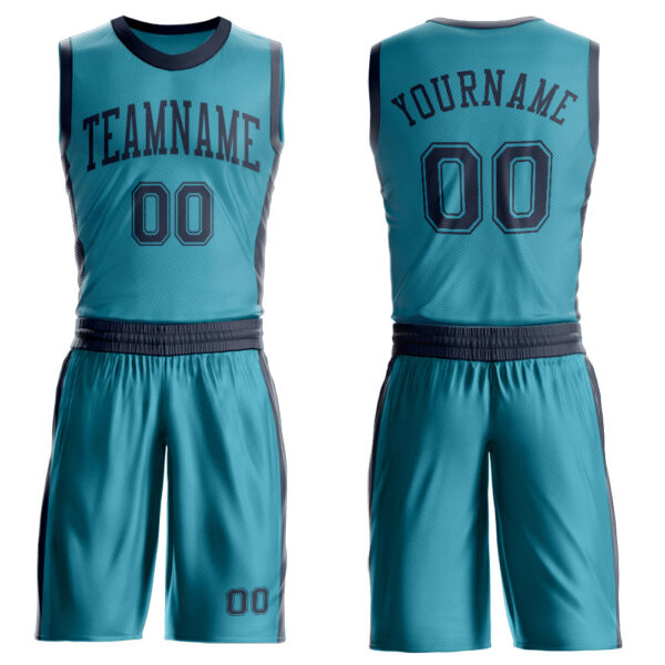 Custom Teal Navy Round Neck Suit Basketball Jersey