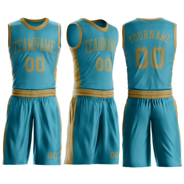 Custom Teal Old Gold Round Neck Suit Basketball Jersey