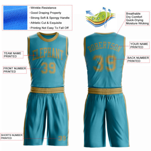Custom Teal Old Gold Round Neck Suit Basketball Jersey
