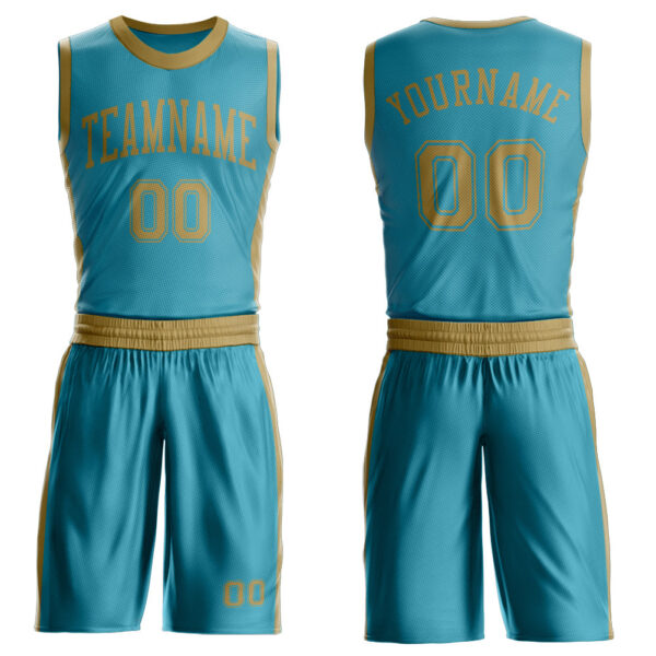 Custom Teal Old Gold Round Neck Suit Basketball Jersey