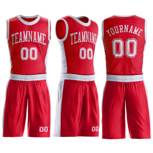 Custom Red White Round Neck Suit Basketball Jersey