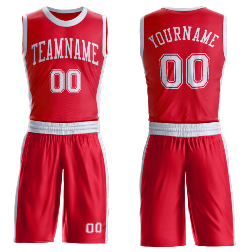 Custom Red White Round Neck Suit Basketball Jersey
