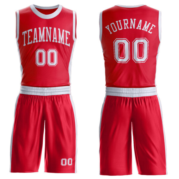 Custom Red White Round Neck Suit Basketball Jersey