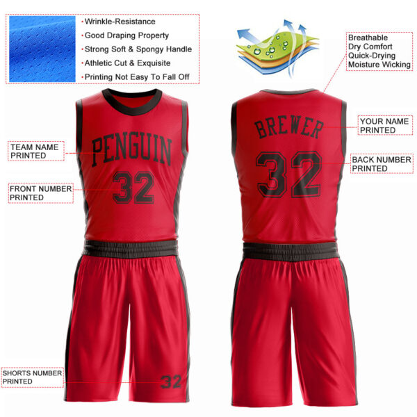 Custom Red Brown Round Neck Suit Basketball Jersey