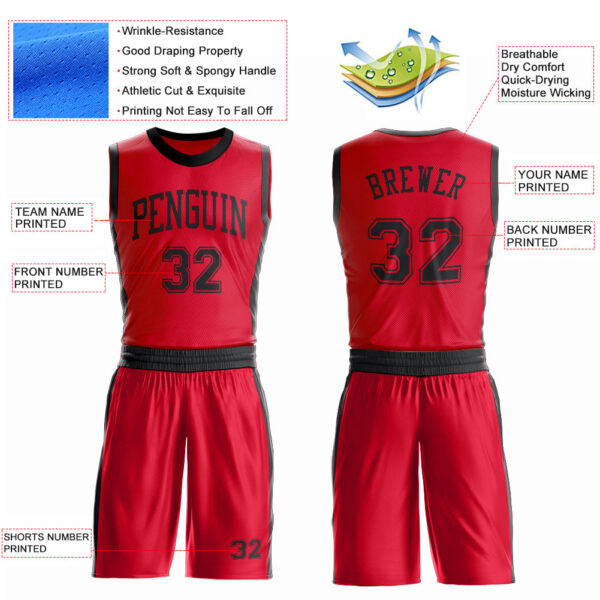 Custom Red Black Round Neck Suit Basketball Jersey