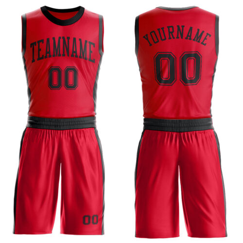 BSuit0578 Custom Red Black Round Neck Suit Basketball Jersey