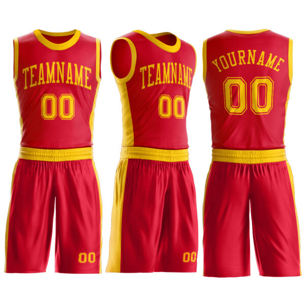 Custom Red Gold Round Neck Suit Basketball Jersey