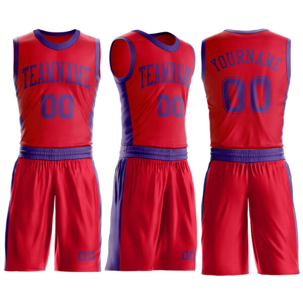 Custom Red Purple Round Neck Suit Basketball Jersey