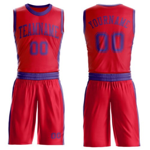 BSuit0580 Custom Red Purple Round Neck Suit Basketball Jersey