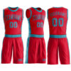 Custom Red Teal Round Neck Suit Basketball Jersey