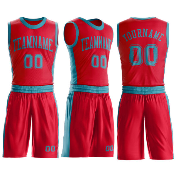 Custom Red Teal Round Neck Suit Basketball Jersey