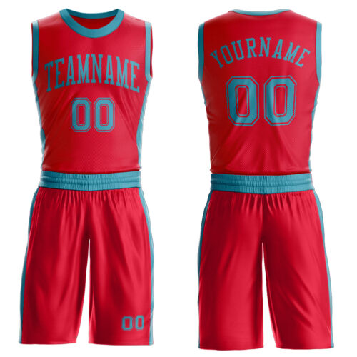 BSuit0581 Custom Red Teal Round Neck Suit Basketball Jersey