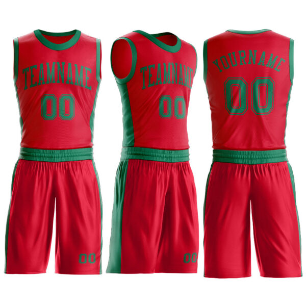 Custom Red Kelly Green Round Neck Suit Basketball Jersey