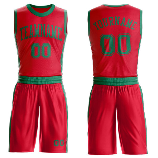 Custom Red Kelly Green Round Neck Suit Basketball Jersey