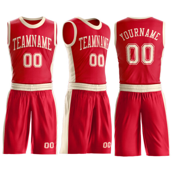Custom Red Cream Round Neck Suit Basketball Jersey