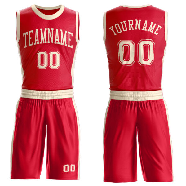 Custom Red Cream Round Neck Suit Basketball Jersey