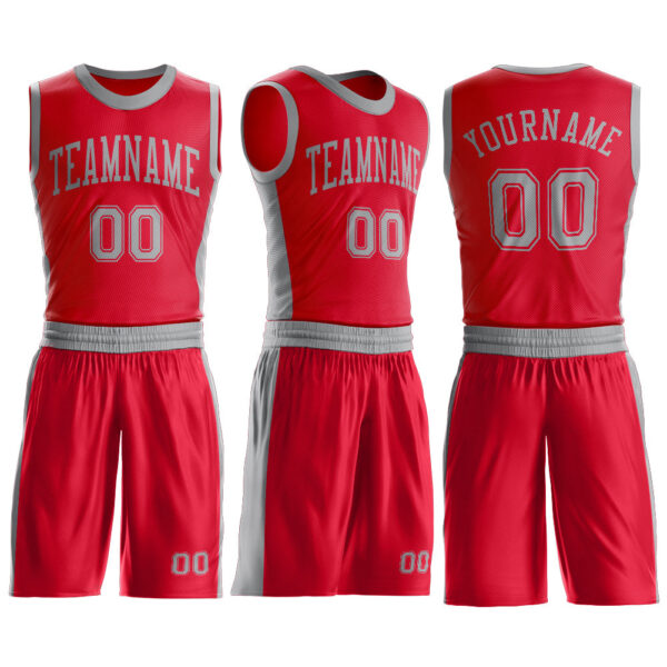 Custom Red Gray Round Neck Suit Basketball Jersey