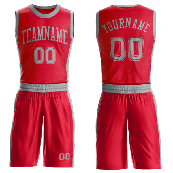 Custom Red Gray Round Neck Suit Basketball Jersey