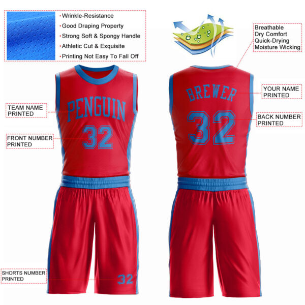 Custom Red Blue Round Neck Suit Basketball Jersey