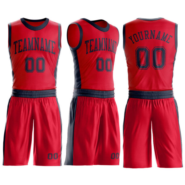 Custom Red Navy Round Neck Suit Basketball Jersey